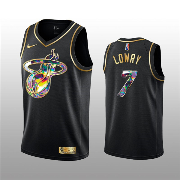 Men's Miami Heat #7 Kyle Lowry 2021/22 Black Golden Edition 75th Anniversary Diamond Logo Stitched Basketball Jersey